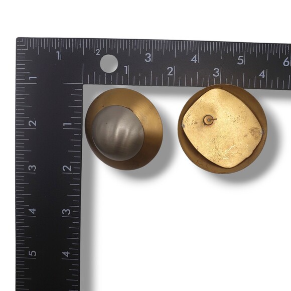 Vintage Large Matte Brushed Gold Silver Tone Domed Post Pierced Earring Modern - Picture 6 of 9